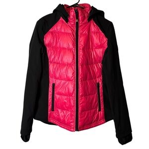 Halifax Traders Packable Down Feather Hooded Puffer Jacket Hot Pink Black Large